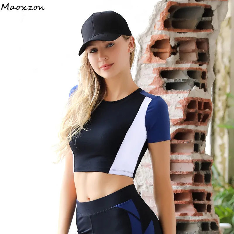 Женские облегающие майки Maoxzon Короткие топы с коротким рукавом для фитнеса