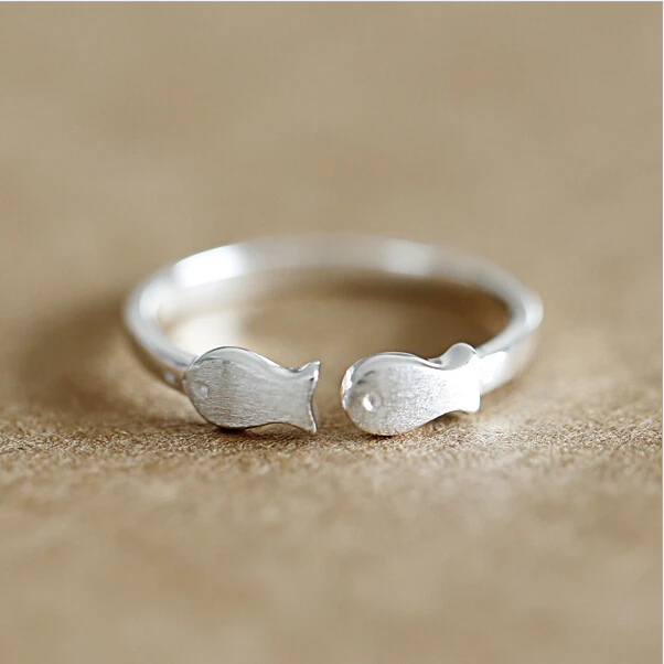 FISH Cute Rings 925 Sterling silver Jewelry fashion Vintage Adjustable rings for women gift | Украшения и аксессуары