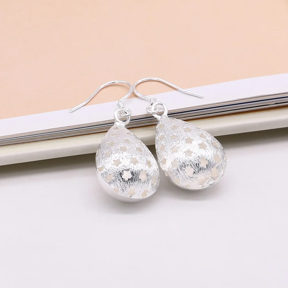 Elegant ladies 925 sterling silver earring frosted drop pendant design real earrings party charm jewelry Valentine's gift | Украшения и