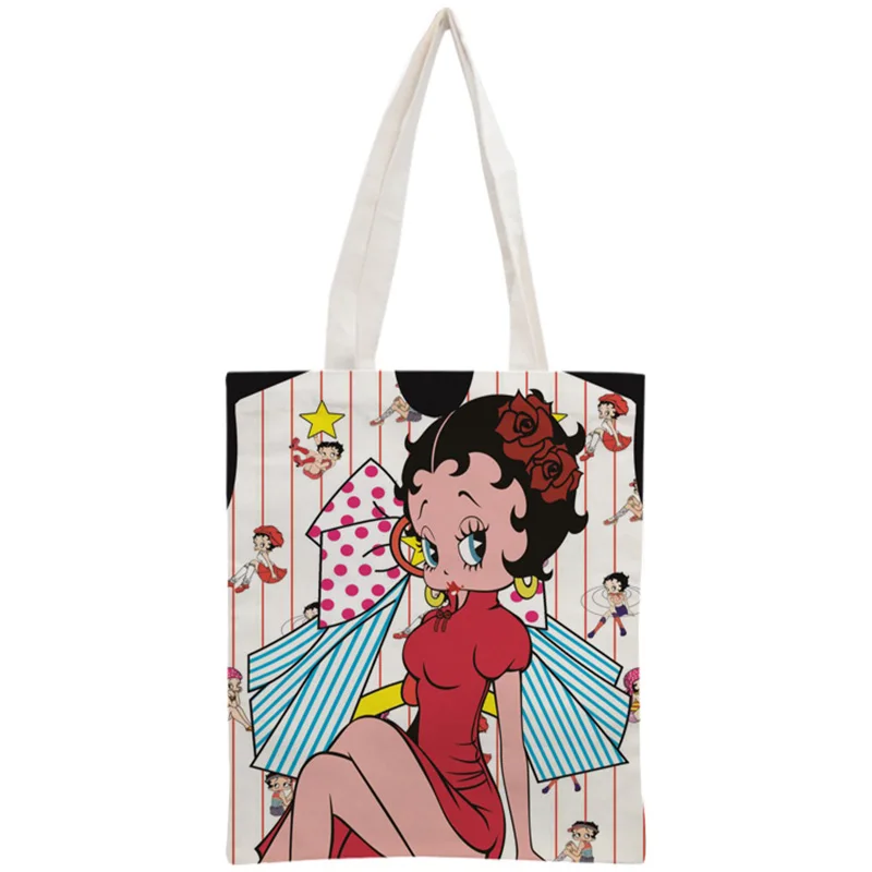 Пользовательские Betty Boop хлопок холст хозяйственные сумки 30x35 см сумка многоразовая сумка женская сумка на плечо из ткани складная