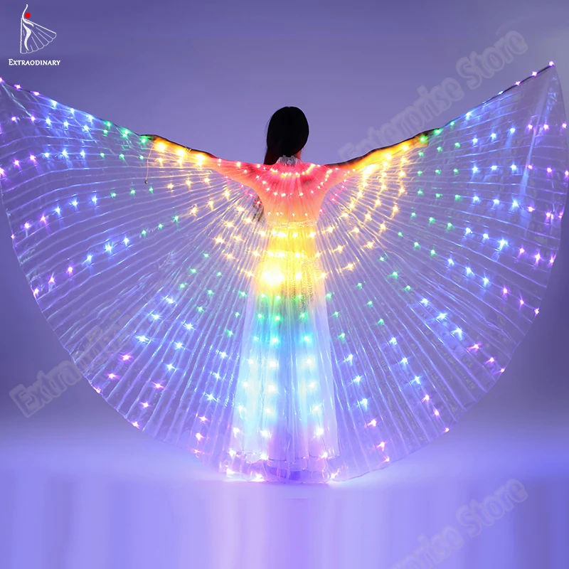 Belly Dance Led Isis Wings with Adjustable Sticks Adult Accessories Stage Performance Props Shining Open 360 Degrees |