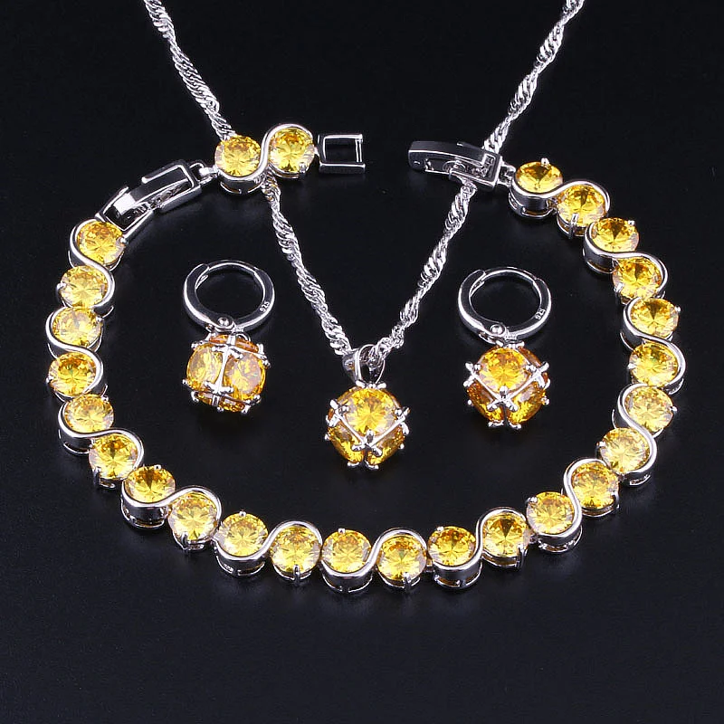 Женский ювелирный комплект из колье серёг и браслета с фианитом|jewelry sets|4pcs jewelry