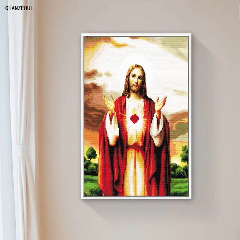 QIANZEHUI Needlework DIY Emanuel Jesus Cross stitch Christian Sets For Embroidery kits Cross-Stitching Wall Home Decro | Дом и сад