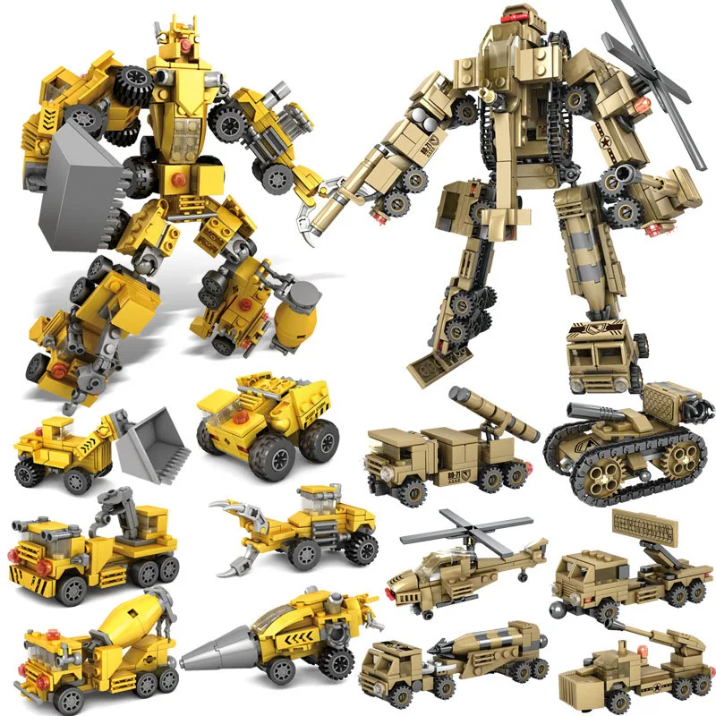 

Робот-трансформер 6 в 1, инженерная машинка, Военный танк, вертолет, автомобили, строительные блоки, игрушка для детей