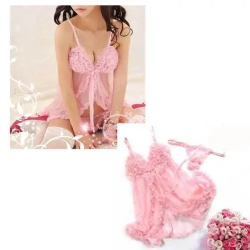 Сексуальное нижнее белье Babydoll женское кружевное Платье голубое и розовое ночное