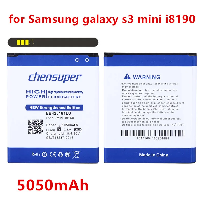 5050 мАч EB425161LU для Samsung S3 Mini аккумулятор Galaxy I8160 S7562 I8190 I669 Ace2 S7568 S7566 S7572 I759 S3|battery for samsung