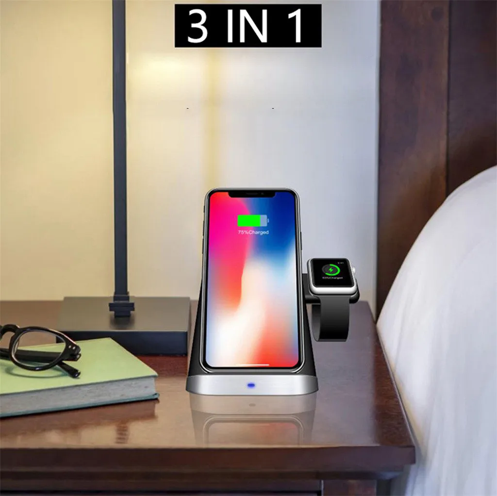 Беспроводное зарядное устройство Qi док станция держатель для Apple Watch Airpods 3 в 1 10 Вт