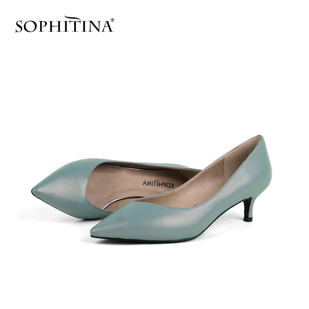 

SOPHITINA Solid Color Pumps Genuine Leather Pointed Toe Shallow Casual Thin Heels Concise Elegant Shoes Basic Fresh Pumps PC146