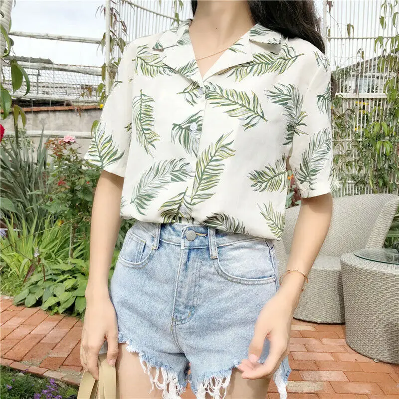 Hot Summer Women Hawaiian Loose One size Chiffon Short Sleeve Casual Blouse Tops T-Shirt Female Beach Party Clubwear Outfits