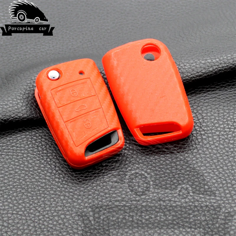 Силиконовый чехол для ключа из углеродного волокна VW Polo Golf 7 Tiguan Skoda Octavia Kodiaq Ateca Karoq