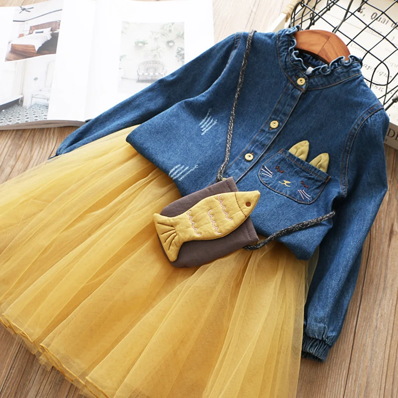 Keelorn Girls Lace Dress 2020 Spring Brand Kids clothing Long Sleeve Striped Mesh Design for Clothes 3-7Y | Детская одежда и обувь
