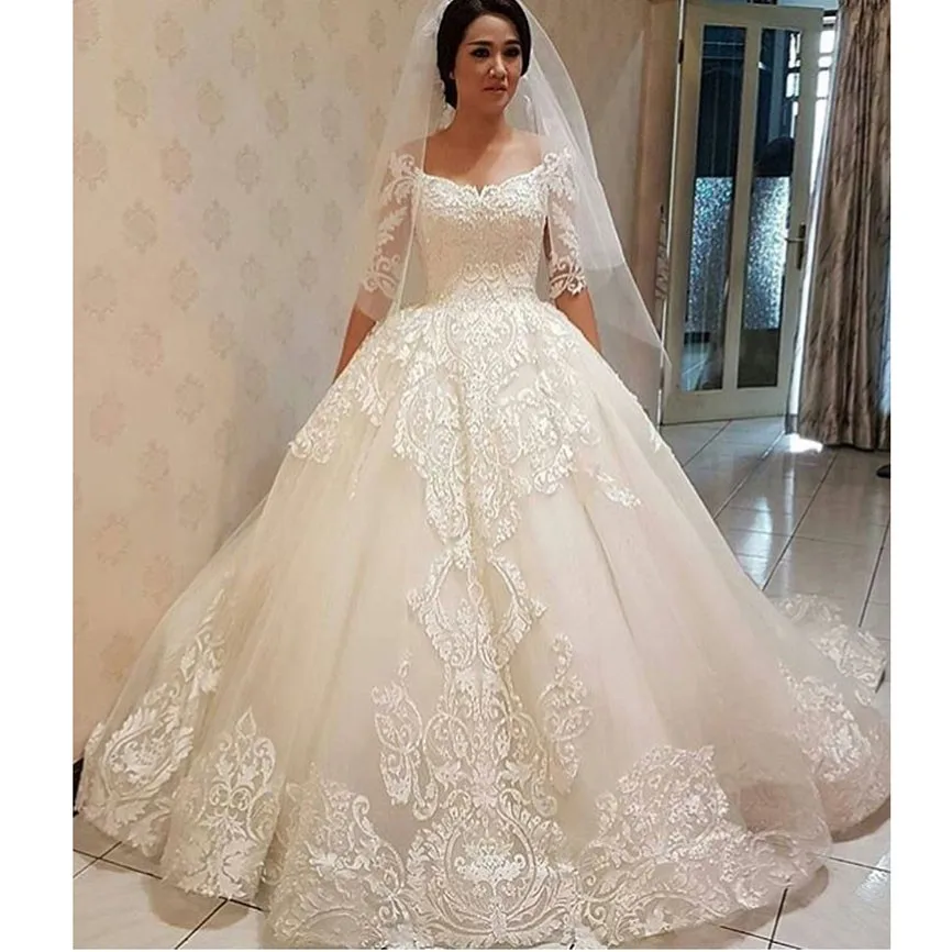 2020 винтажные Свадебные платья с V-образным вырезом кружевное бальное платье