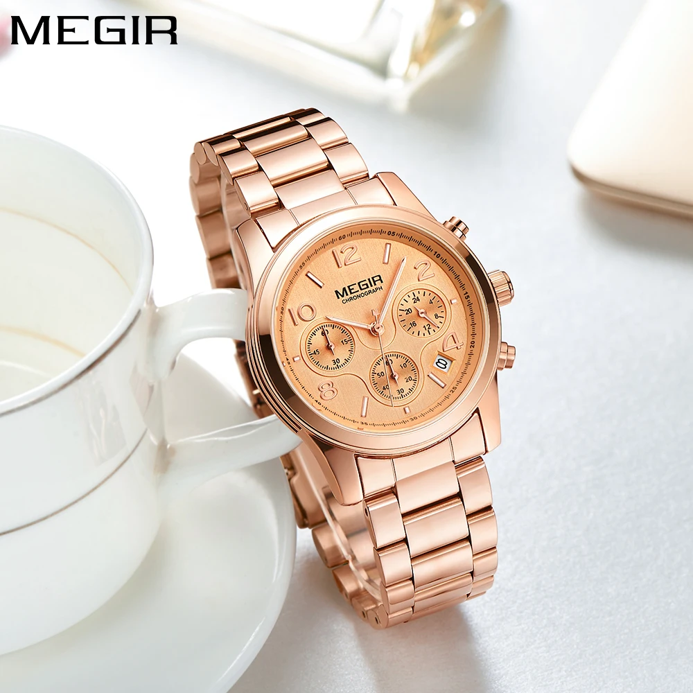 Часы MEGIR женские модные спортивные деловые розовое золото|clock gold|clock brandclock steel |
