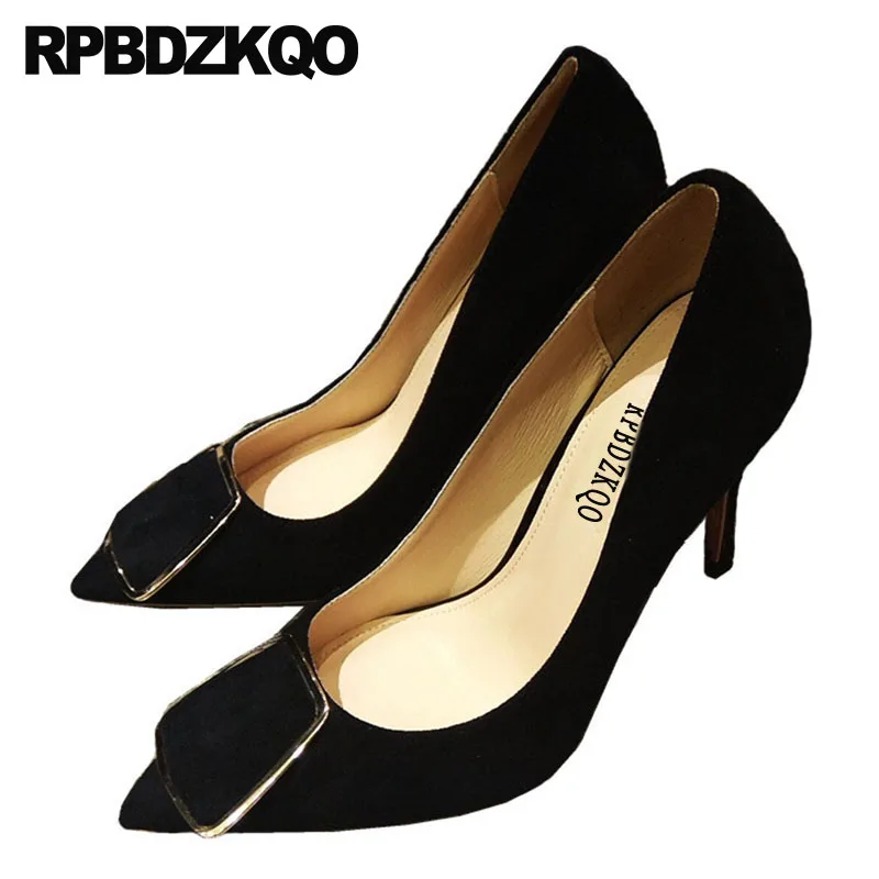 

extreme super unique wine red 8cm ladies black pointed toe big size luxury suede pumps thin high heels shoes metal ultra scarpin