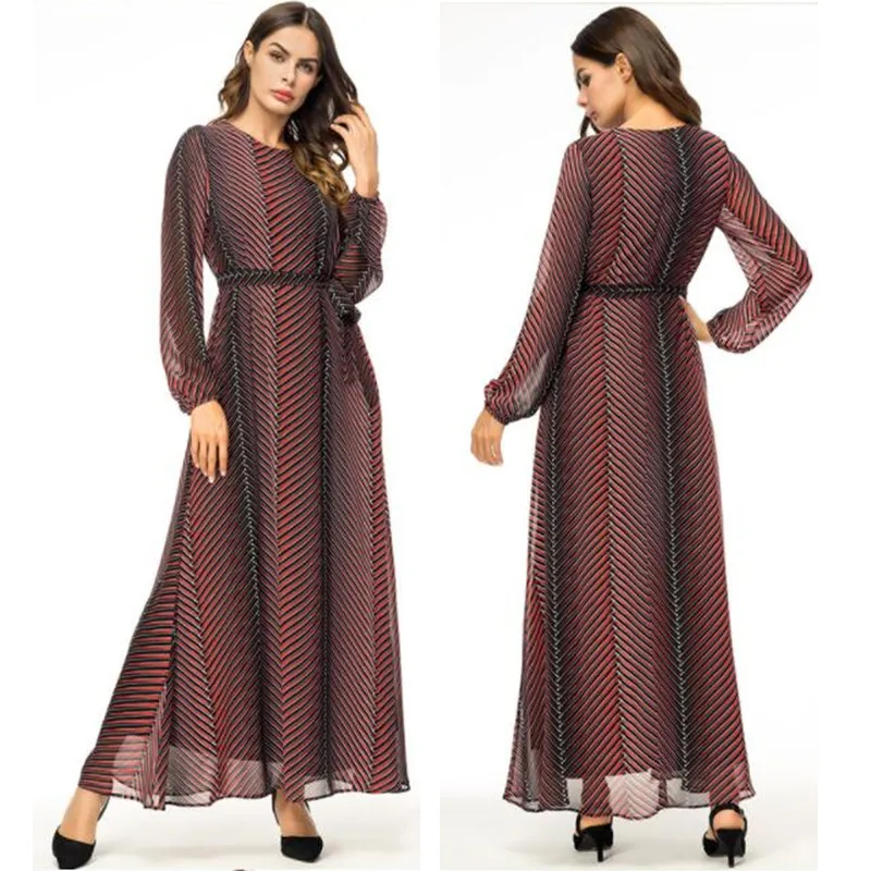 Абайя Vestidos 2019 шифоновое Полосатое Турецкий Арабский мусульманский хиджаб платье
