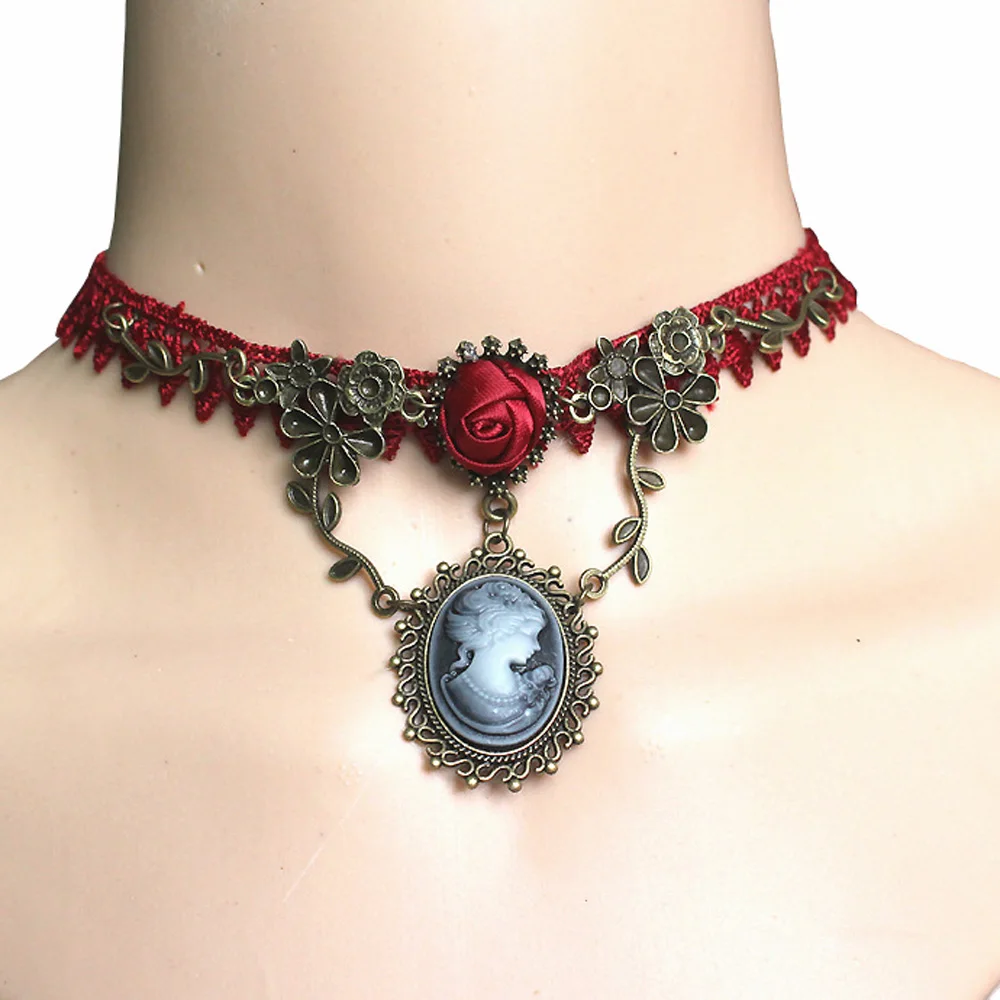 Набор ювелирных изделий Lackingone Fashion Vintage Wine Red Rose Lace Rattan Palace Necklace Bracelet Foot Chain Earrings Wowen.