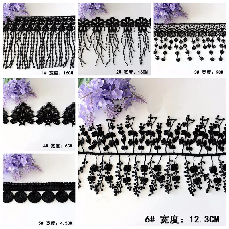 

15yards/lot Black polyester Lace Trims Water Soluble Black Tassels lace DIY sewing Patchwork Hometexile Wedding Craft Decors