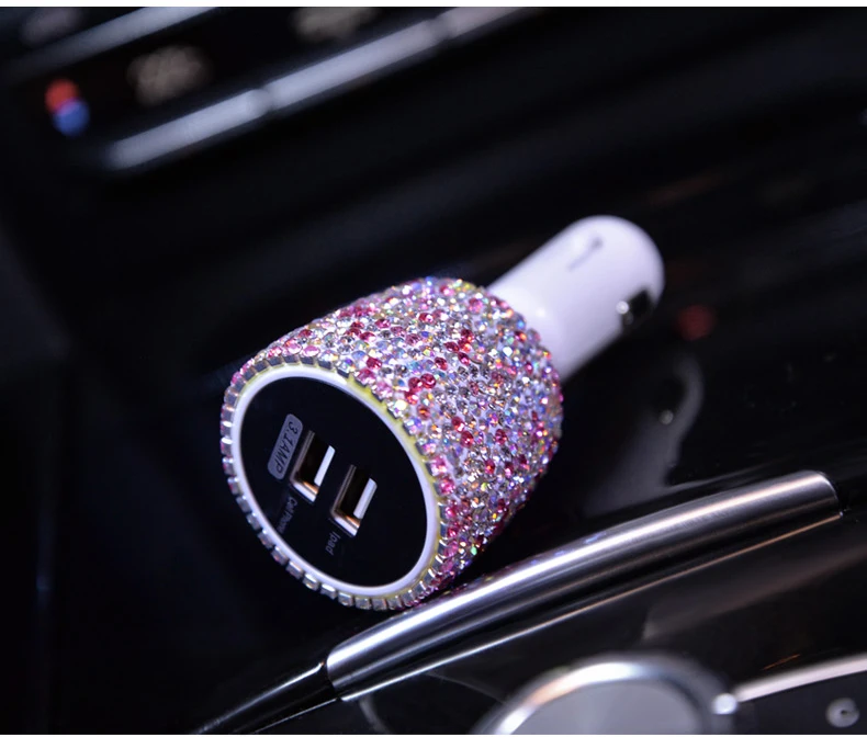 Автомобильное зарядное устройство с двумя usb-портами 3,1 А, автомобильный прикуриватель со стразами, универсальный автомобильный держатель для телефона, usb-кабель для передачи данных, отображение напряжения