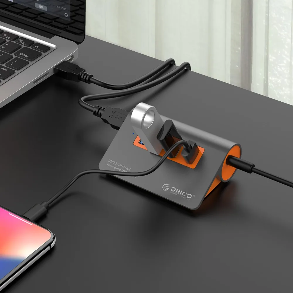 

ORICO Aluminum 4 Ports USB3.1 Hub 10 Gbps Super Transmission Speed USB Splitter with 12V Power Adapter For Computer Accessories
