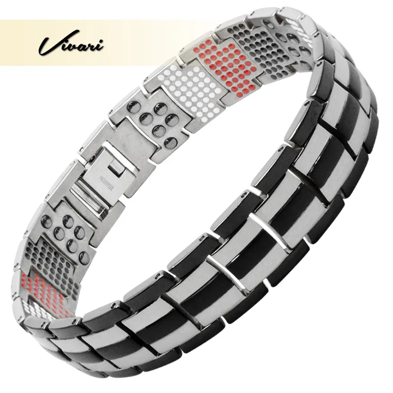 

Vivari Double Row Healing Magnetic Bracelet For Men 4 In 1 Elements 100% Titanium Germanium Benefit for Arthritis Bracelets