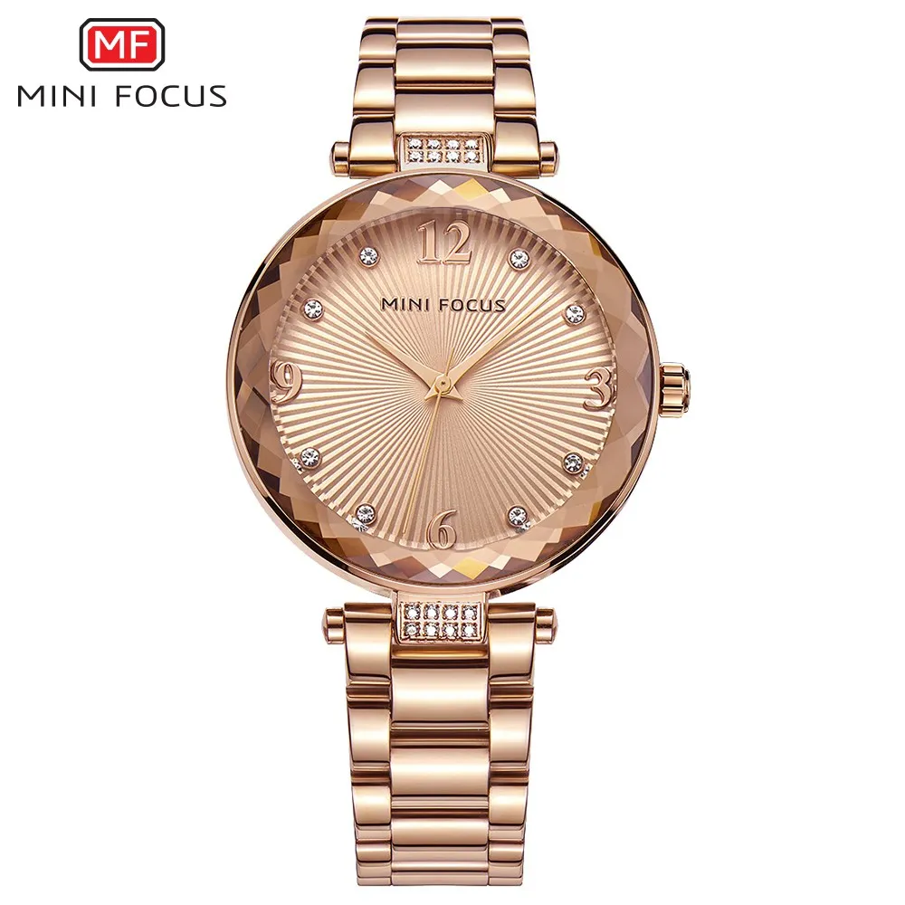 Rose Gold Мини фокус для женщин Кристалл Золото часы дамы Известный Топ бренд Роскошные Кварцевые часы Женские часы Montre Femme Relogio Feminino - Цвет: Rose Gold