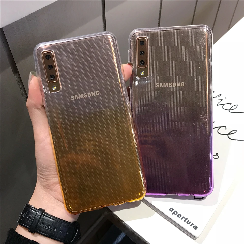 Градиентный Силиконовый ТПУ чехол для Samsung Galaxy A7 2018 цветной мягкий полный