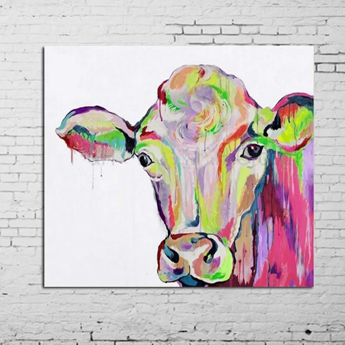 

Handpainted Cow Oil Paintings Wall Picture Animal Oil Painting on Canvas Cow Wall Art Paint for Home Decoration