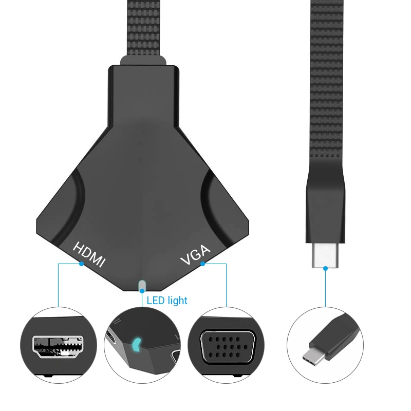 Highever 2 в 1 type-c до 4 K кабель HDMI VGA конвертер адаптер для цифрового 1080 P HD