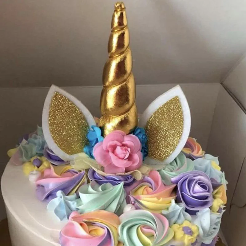 

cake topper unicorn gold-horns birthday party cake decor wish cake unicornio wings fly-cake girl boy birth decoraiton babyshower