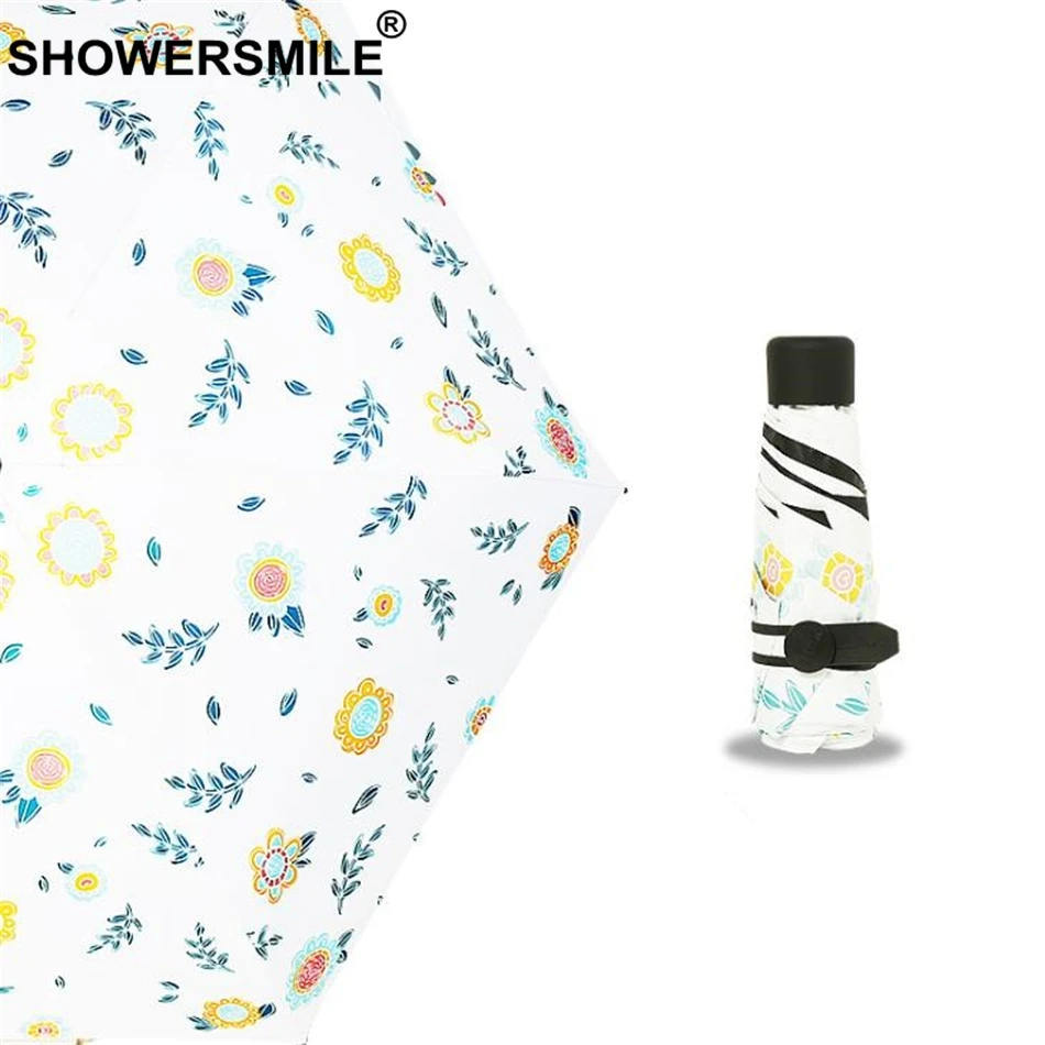 SHOWERSMILE легкий мини зонт с карманом женский принтом листьев Дамский Зонт 5 раз 190T