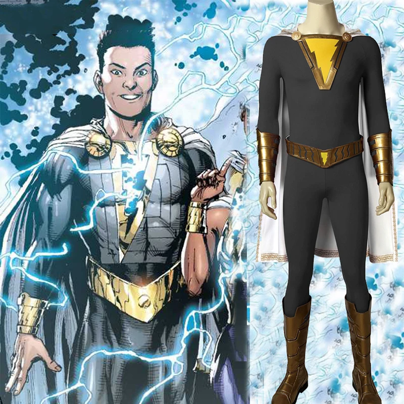 Shazam Freddy Freeman вечерние Плей вечеринка на Хэллоуин супергерой шазам черный костюм