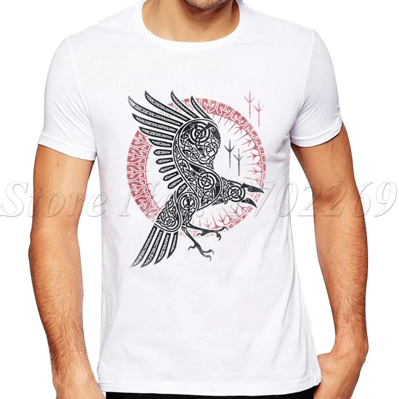 Мужская футболка с коротким рукавом принтом Рагнара и ворона лето 2019|fashion tees|men