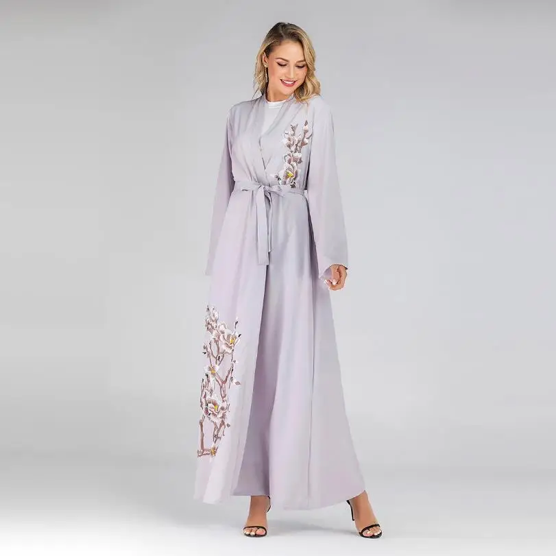 Мусульманская Вышивка Цветы полный Абая кардиган-кимоно халаты Туника Jubah