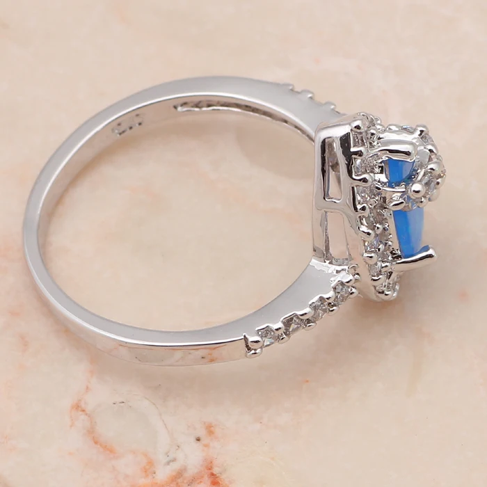 Супер suplier Синий огненный опал серебряный цвет штампованные кольца для мужчин и