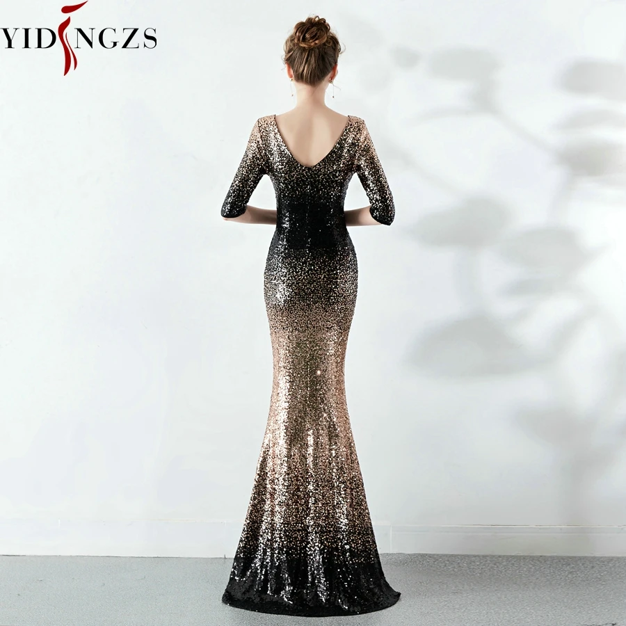 Robe De Soiree элегантное платье русалки с блестками вечернее платье с коротким рукавом Вечерние Длинное платье YD1188