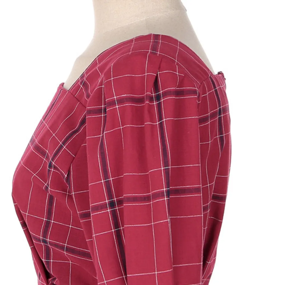 

Plaid Swing Nice Dress Nice Pullover Puff Sleeve High Waist Belt Slim Bowknot Ladies Simple ALine Elegant White Women Dresses