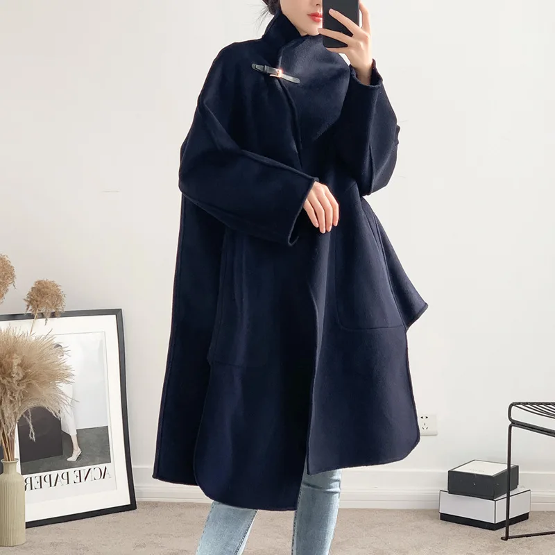 Xr19 High Street зимнее шерстяное пальто женский двойной шерстяной плащ с длинным рукавом модный шерстяной плащ для дам - Цвет: Тёмно-синий