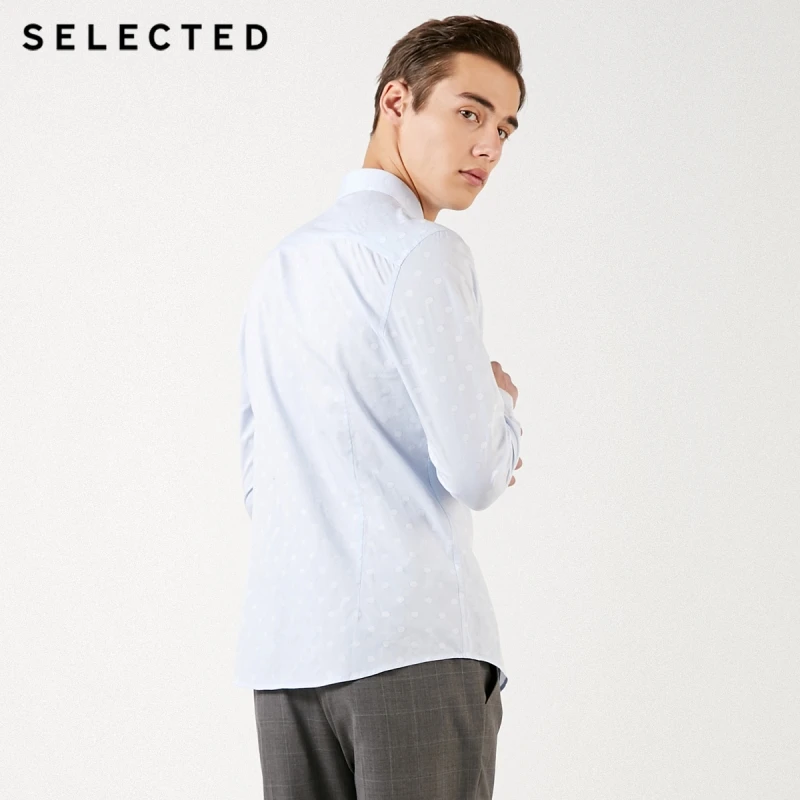 Мужская Облегающая рубашка в горошек с длинными рукавами 100% хлопок 419105565 | одежда