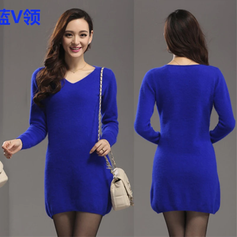 Autumn Winter Sweater Fashion 100% Mink Cashmere Long Women Dress Slim Warm Sweaters Knitted Pullovers Tops Female | Женская одежда