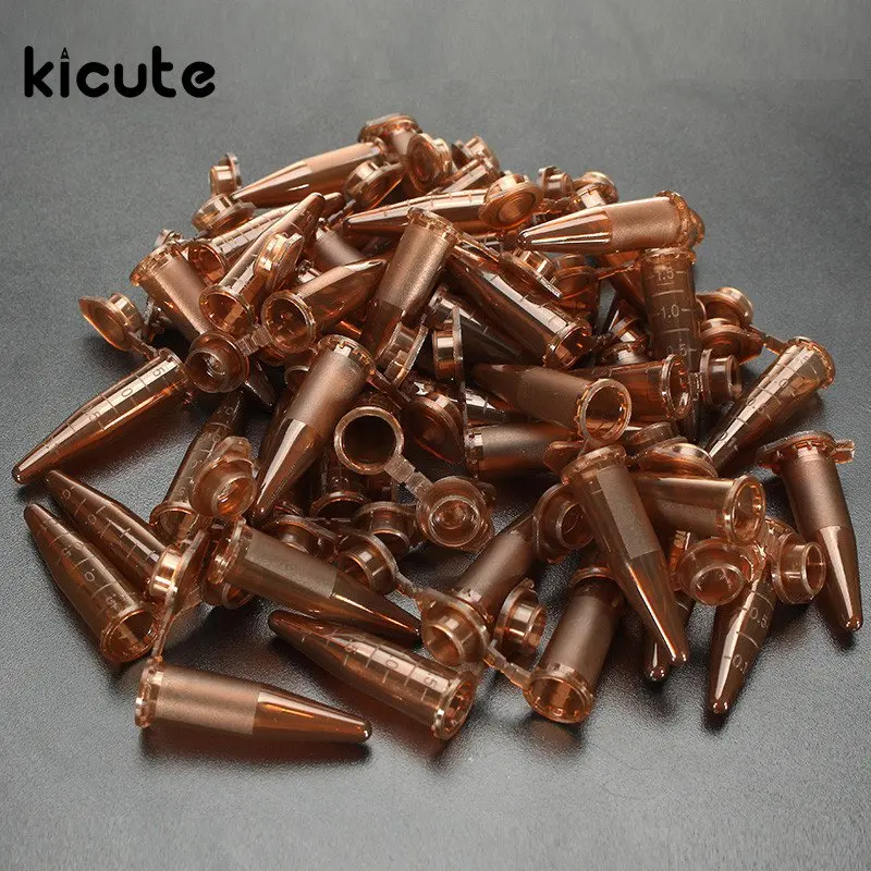 Kicute 50 шт коричневый пластиковый центробежный пробирка образец 1,5 мл флакон с защелкой для образцов использования для лабораторного оборудования школьные принадлежности