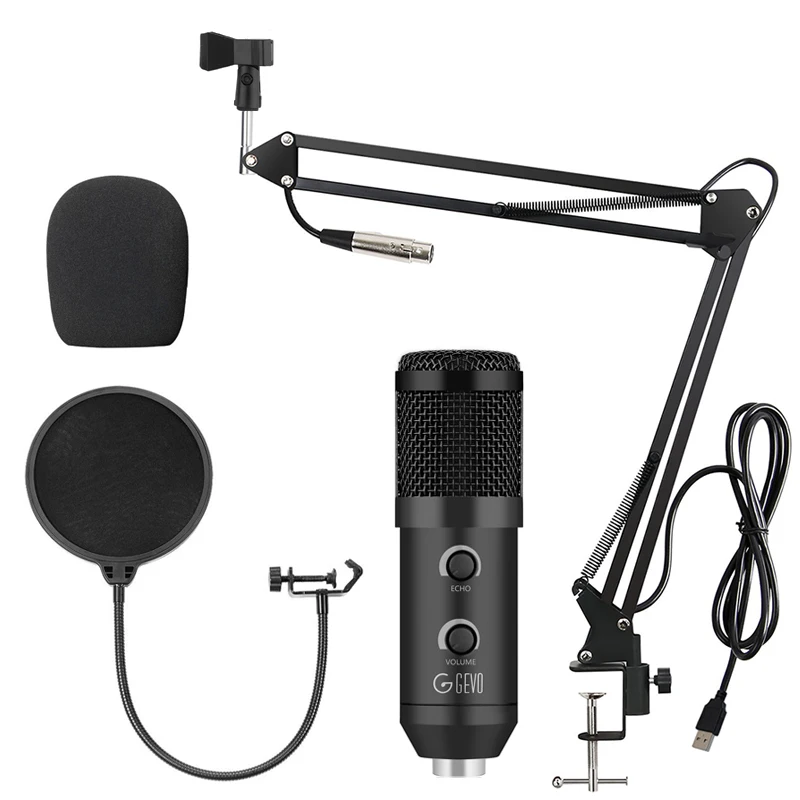 GEVO BM 900 USB микрофон для компьютера проводной конденсаторный Студийный микрофон для караоке ПК с подставкой штатив NB 35 обновлен от BM 800 - Цвет: Black NB-35 Filter