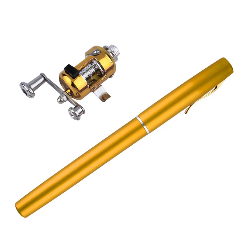 Цвет: желтый 1pc Mini Portable Aluminum Alloy Pocket Pen Shape Fish Fishing Rod Pole With Reel Dropshipping - Цвет: Цвет: желтый