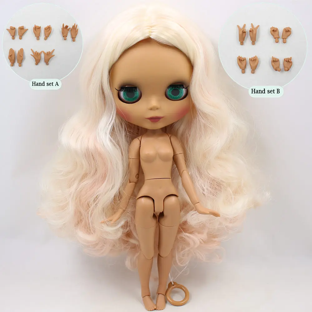 like the picture Ледяной телесного цвета Blyth кукольные нет. BL2352/3139/340 светлые mix розовые волосы без челки шарнирное тело черная кожа матовая лицевая сторона 1/6 BJD - Цвет: like the picture