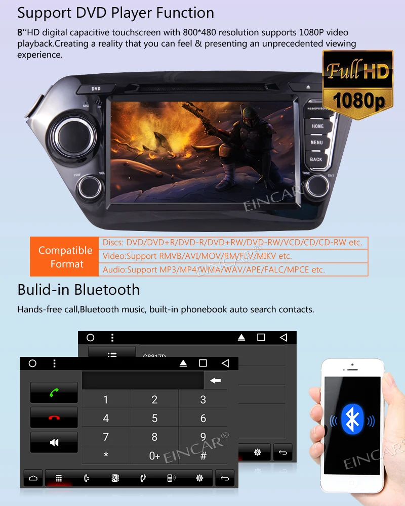 Eincar для KIA K2 Android 7 1 8 &quotHD Сенсорный экран автомобиля DVD стерео 2 Din радио gps