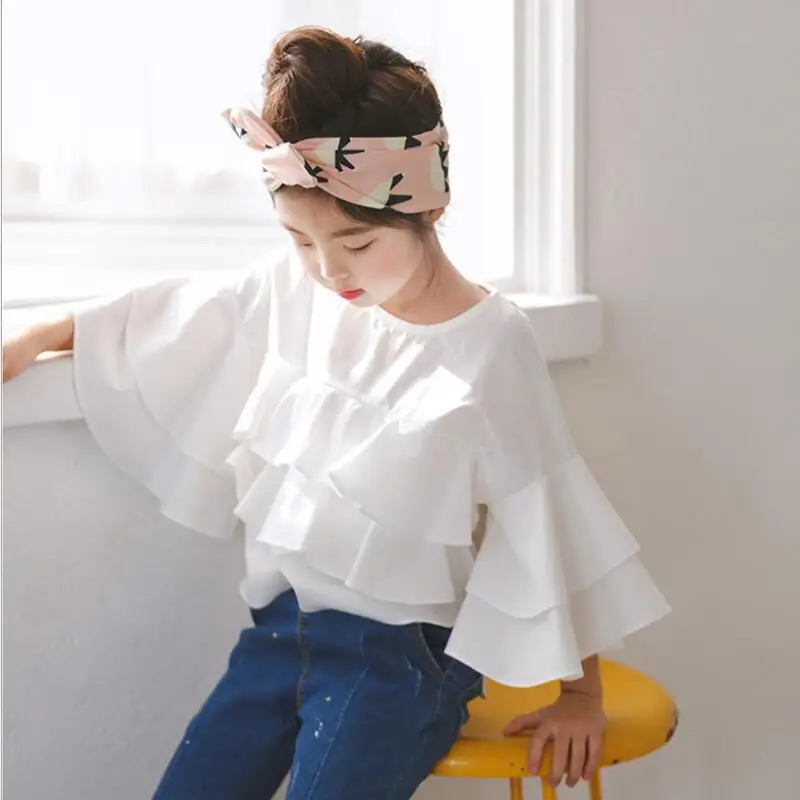 white girls shirts Модная детская одежда на весну-лето, блузка для девочек-подростков, белые детские блузки с оборками для девочек, Рубашки, Топы, одежда JW3221 - Цвет: white girls shirts