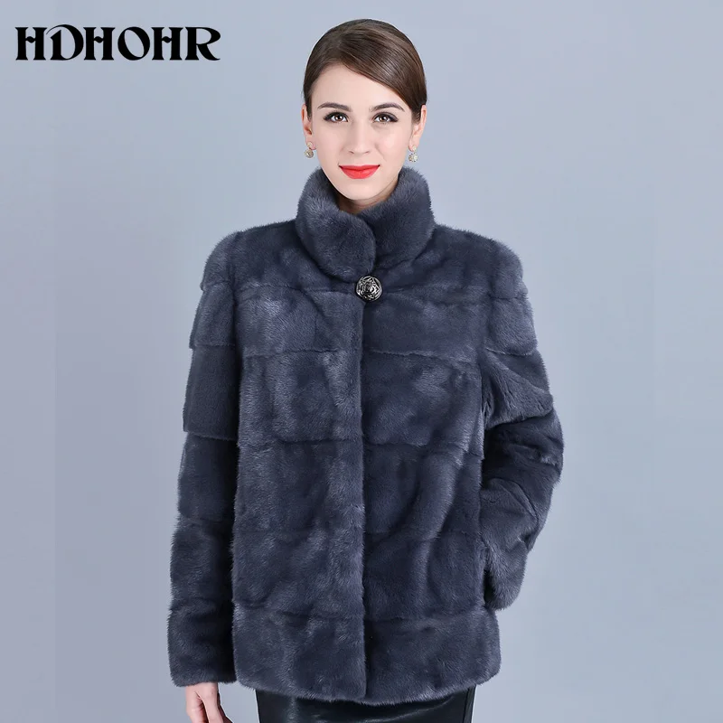HDHOHR новая норковая шуба женское Высококачественное натуральное пальто из норки Зимняя одежда для отдыха теплая роскошная женская меховая парка - Цвет: Многоцветный