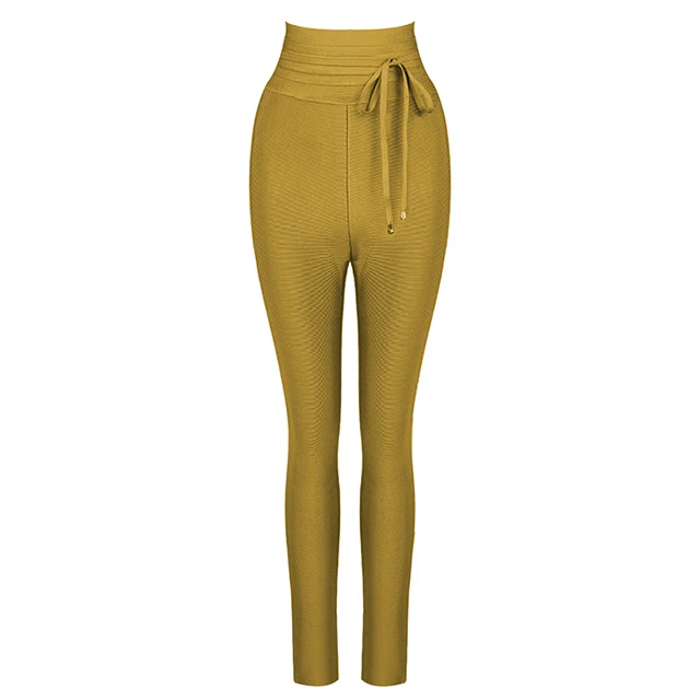 Women's High Waist Bandage Slim Stretch Pencil Pants Rayon Bandage Fringe Fashion Sexy Tights New - Цвет: Оранжевый