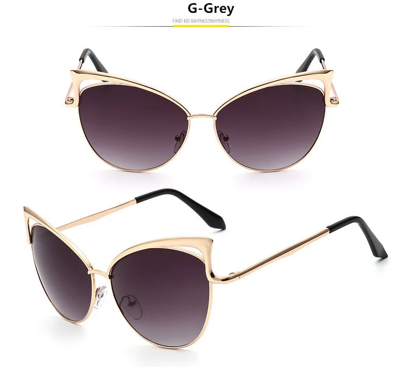HJYBBSN винтажные кошачий глаз солнцезащитные очки женские Ray Bann роскошный бренд Desiner ретро градиент солнцезащитные очки металлическая оправа Oculos Gafas UV400 - Цвет линз: G-Gray