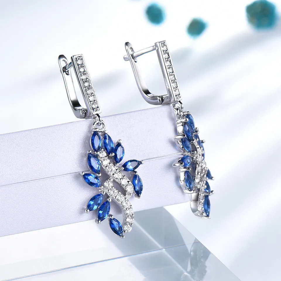UMCHO Real 925 Sterling Silver Korean Clip Earrings Created Sapphire Gemstone For Women Wedding Gift Fine Jewelry | Украшения и