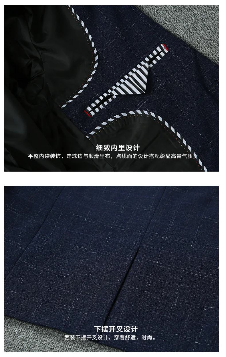 New Stripe Men Suits Wedding Slim Fit Suit Business Groom Formal Male Tuxedo Blazers Blue/Black Jacket+Pants+Vest | Мужская одежда